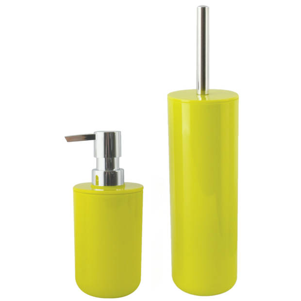 MSV Toiletborstel in houder 38 cm/zeeppompje set Moods - kunststof - lime/appel groen - Badkameraccessoireset