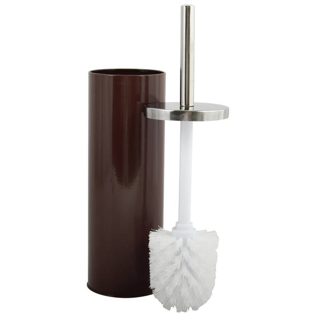 MSV Toiletborstel in houder/wc-borstel - 2x - metaal - bruin - 38 cm - Toiletborstels
