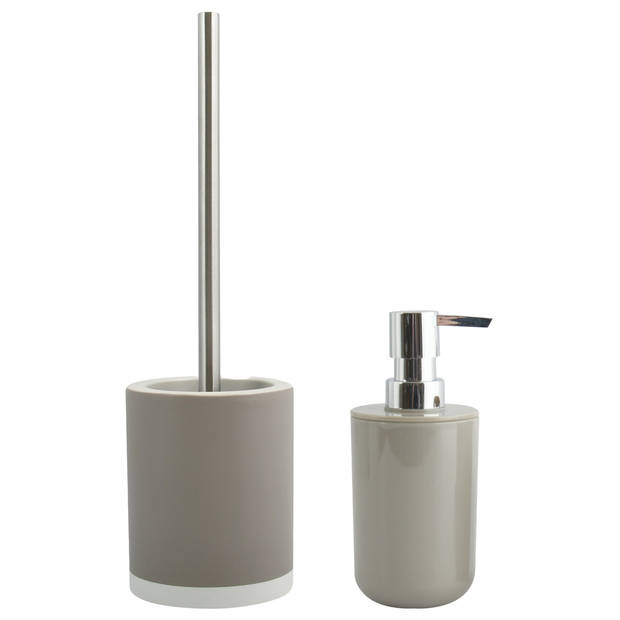 MSV Toiletborstel in houder 38 cm/zeeppompje set Moods - polyresin/kunststof - beige - Badkameraccessoireset