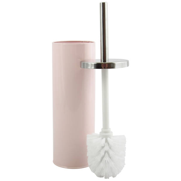 MSV Toiletborstel in houder 38 cm/zeeppompje set Enzo - metaal/keramiek - lichtroze - Badkameraccessoireset