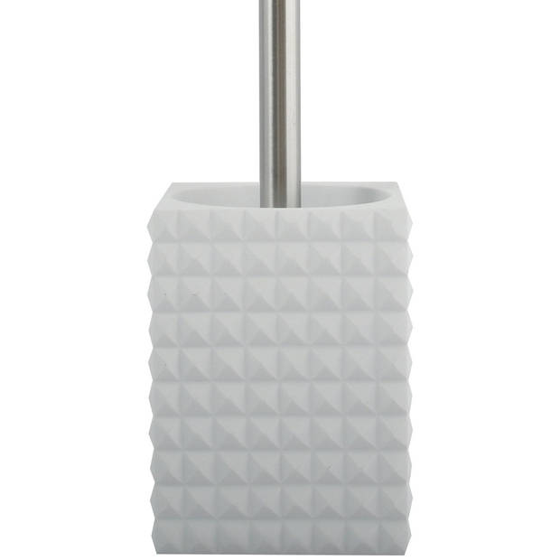 MSV Toiletborstel houder Kubik - kunststeen - wit/zilver - 37 cm - Toiletborstels