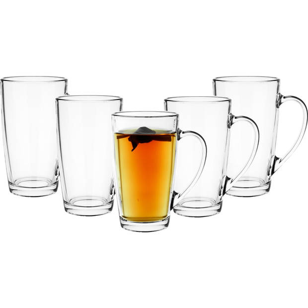 Glasmark Theeglazen/koffie glazen Sheffield - transparant glas - 6x stuks - 440 ml - Koffie- en theeglazen