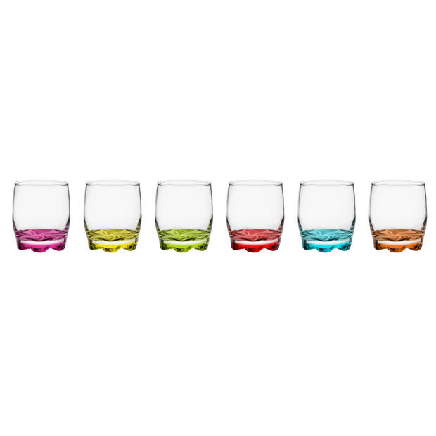 Glasmark Drinkglazen/waterglazen Tumblers - glas - gekleurde basis - 6x stuks - 250 ml - Drinkglazen