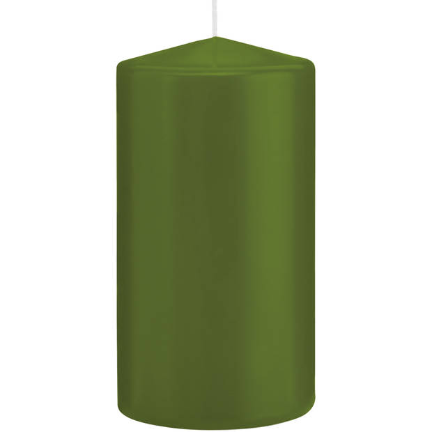 Trend Candles - Stompkaarsen met glazen onderzetters set van 2x stuks - olijf groen 8 x 15 cm - Stompkaarsen