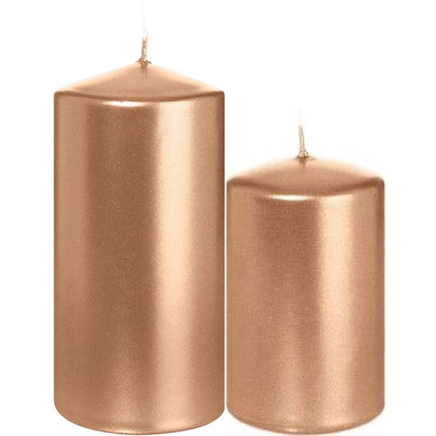 Stompkaarsen set van 4x stuks rose goud 8 en 12 cm - Stompkaarsen