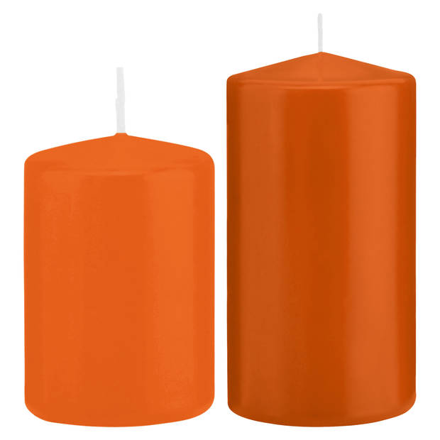 Stompkaarsen set van 6x stuks oranje 12 en 15 cm - Stompkaarsen