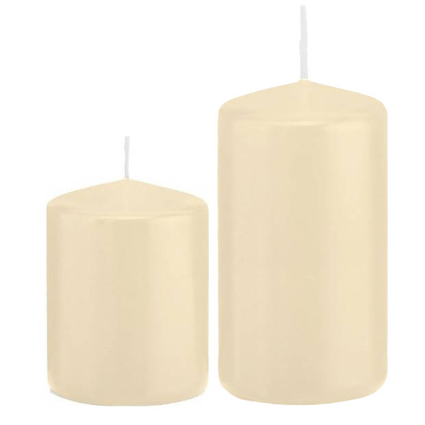 Stompkaarsen set van 2x stuks creme wit 8 en 12 cm - Stompkaarsen