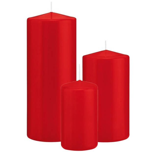 Stompkaarsen set van 3x stuks rood 12-15-20 cm - Stompkaarsen