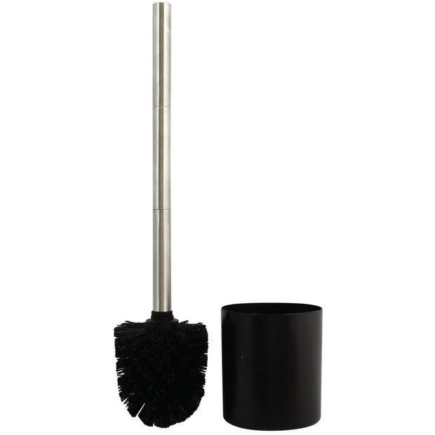 MSV Toiletborstel in MDF houtA houder/rvs wc-borstel - zwart - 37 cm - Toiletborstels