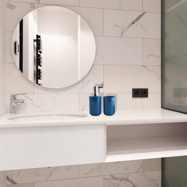 MSV Zeeppompje en drink/tandenborstel beker - badkamer set Porto - kunststof - donkerblauw - Badkameraccessoireset