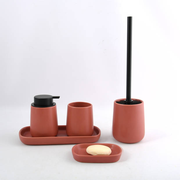 MSV Toiletborstel in houder/wc - 2x - borstel Malmo - keramiek/rvs - terracotta - 39 x 10 cm - Toiletborstels