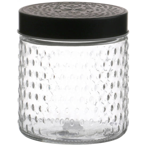 Voorraadpot/bewaarpot Roma - 4x - 500 ml - glas - zwart - incl. etiketten - Weckpotten