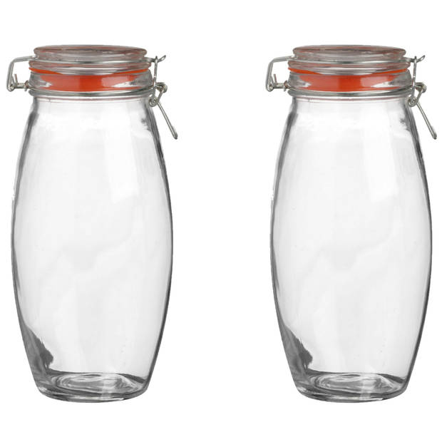 Urban Living Voorraadpot/bewaarpot - 2x - 1.9L - glas - met beugelsluiting - D12 x H25 cm - Voorraadpot