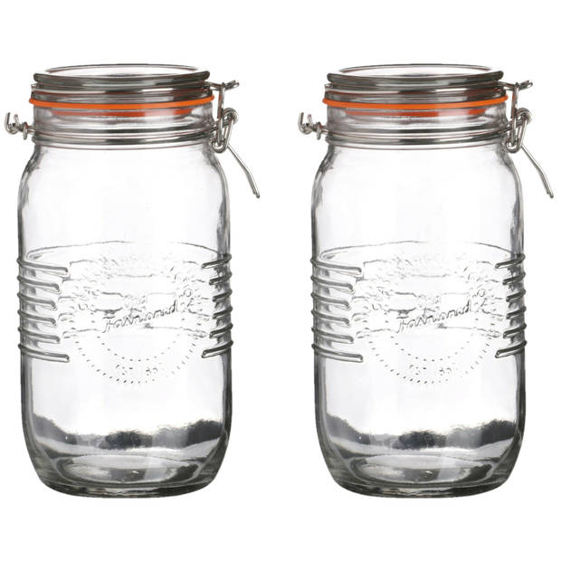 Urban Living Voorraadpot/bewaarpot - 2x - 1.5L - glas - met beugelsluiting - D14 x H22 cm - Voorraadpot