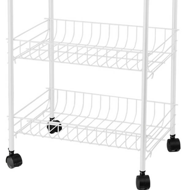 Urban Living Keuken/badkamer draadmanden trolley - metaal - wit - met wielen - 38 x 26 x 80 cm&nbsp;- met 4 niveaus - Op