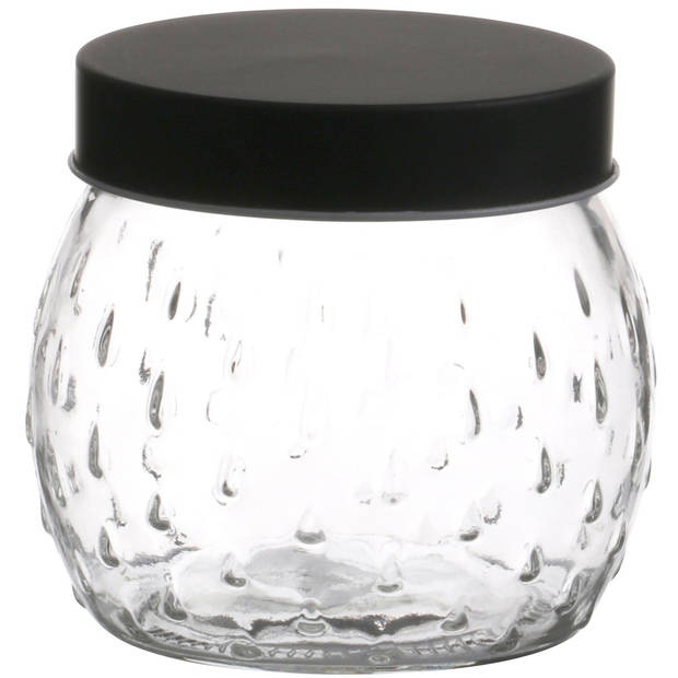 Urban Living Voorraadpot/bewaarpot Roma - 2x - 1L - glas - zwart - D13 x H13 cm - Voorraadpot