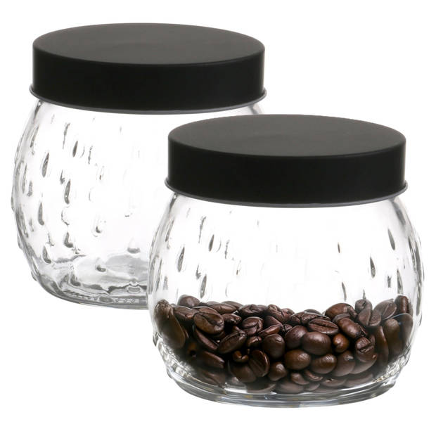 Urban Living Voorraadpot/bewaarpot Roma - 2x - 1L - glas - zwart - D13 x H13 cm - Voorraadpot