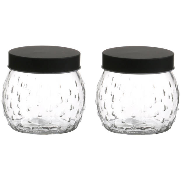 Urban Living Voorraadpot/bewaarpot Roma - 2x - 1L - glas - zwart - D13 x H13 cm - Voorraadpot