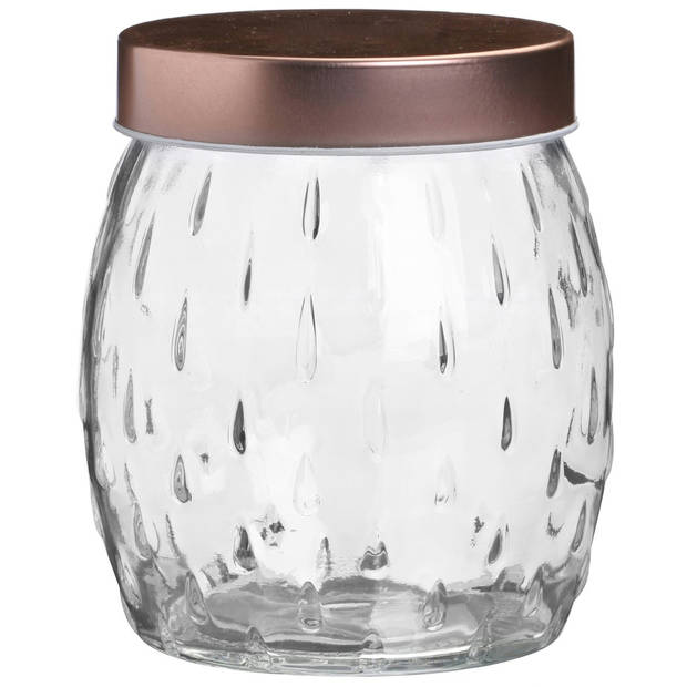 Urban Living Voorraadpot/bewaarpot Beau - 2x - 2L - glas - koperen deksel - D13 x H22 cm - Voorraadpot