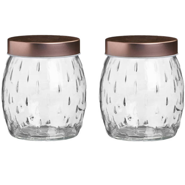 Urban Living Voorraadpot/bewaarpot Beau - 2x - 2L - glas - koperen deksel - D13 x H22 cm - Voorraadpot