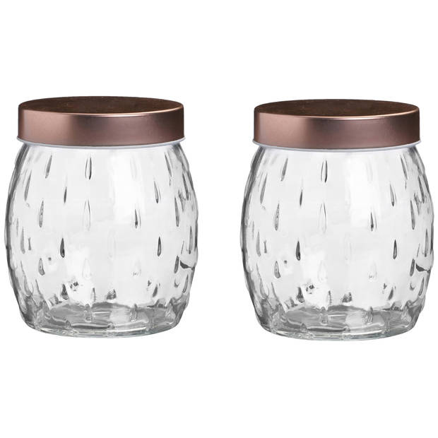 Urban Living Voorraadpot/bewaarpot Beau - 2x - 1L - glas - koperen deksel - D13 x H13 cm - Voorraadpot