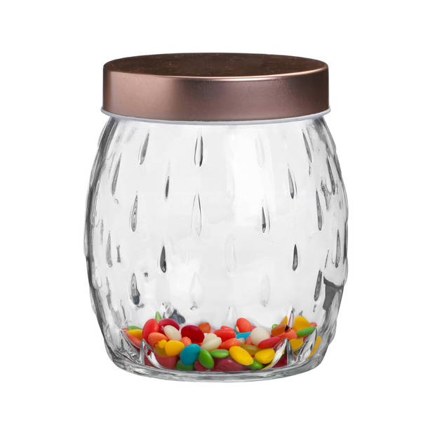 Urban Living Voorraadpot/bewaarpot Beau - 1L - glas - koperen deksel - D13 x H13 cm - Voorraadpot