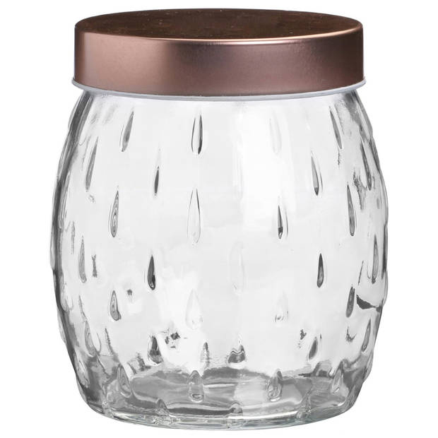 Urban Living Voorraadpot/bewaarpot Beau - 2x - 1.2L - glas - koperen deksel - D13 x H15 cm - Voorraadpot