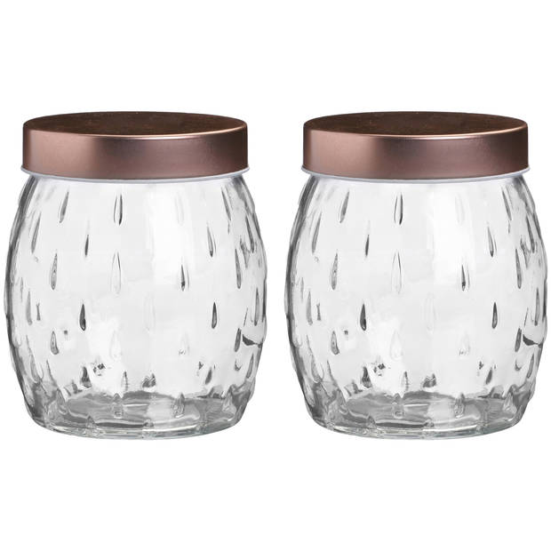 Urban Living Voorraadpot/bewaarpot Beau - 2x - 1.2L - glas - koperen deksel - D13 x H15 cm - Voorraadpot