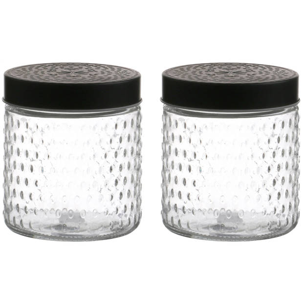 Urban Living Voorraadpot/bewaarpot Roma - 2x - 500 ml - glas - zwart - D12 x H12 cm - Voorraadpot