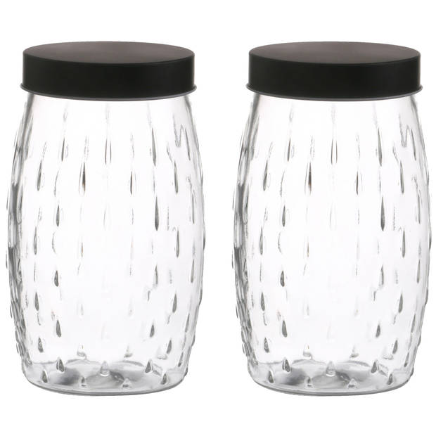 Urban Living Voorraadpot/bewaarpot Mora - 2x - 2L - glas - zwart - D13 x H22 cm - Voorraadpot