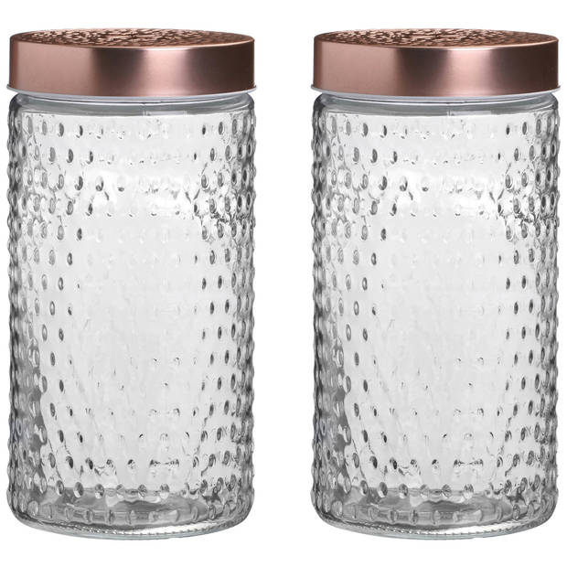 Urban Living Voorraadpot/bewaarpot Blair - 2x - 1.5L - glas - koperen deksel - D12 x H22 cm - Voorraadpot