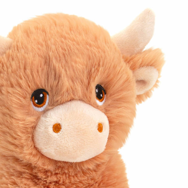 Keel Toys pluche koe met hoorns knuffeldier - bruin - zittend - 18 cm - Knuffel boederijdieren