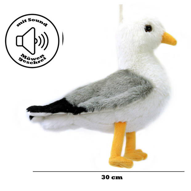 Creation pluche zeemeeuw knuffeldier - grijs/wit - met geluid - 30 cm - Vogel knuffels