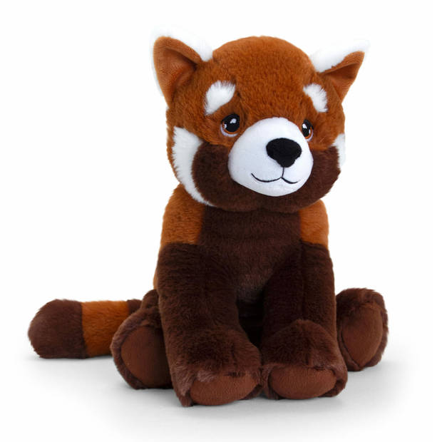 Keel Toys pluche rode Panda knuffeldier - rood/wit - zittend - 30 cm - Knuffel bosdieren