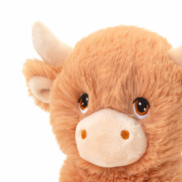 Keel Toys pluche koe met hoorns knuffeldier - bruin - zittend - 25 cm - Knuffel boederijdieren