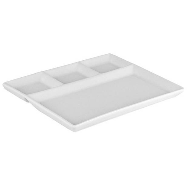 6x Fondue/gourmet/bbq bord van porselein 26 x 20 cm 4 vakken - Gourmetborden