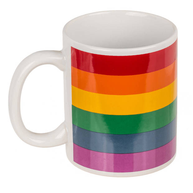 Koffiemok/drinkbeker - 2x - Pride/regenboog thema kleuren - keramiek - 9 x 8 cm - feest mokken