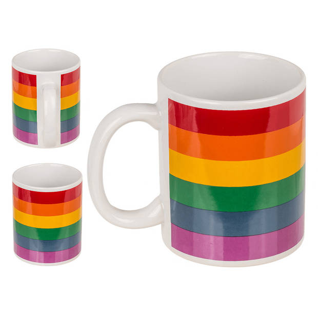 Koffiemok/drinkbeker - Pride/regenboog thema kleuren - keramiek - 9 x 8 cm - feest mokken