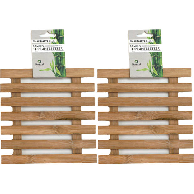 Haushaltshelden pannenonderzetters - 2x - vierkant - D17 cm - bamboe hout - Panonderzetters