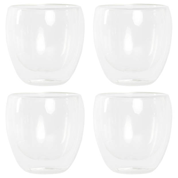 Items koffieglazen/theeglazen dubbelwandig - set 4x - cappuccino glazen - 250 ml - Koffie- en theeglazen