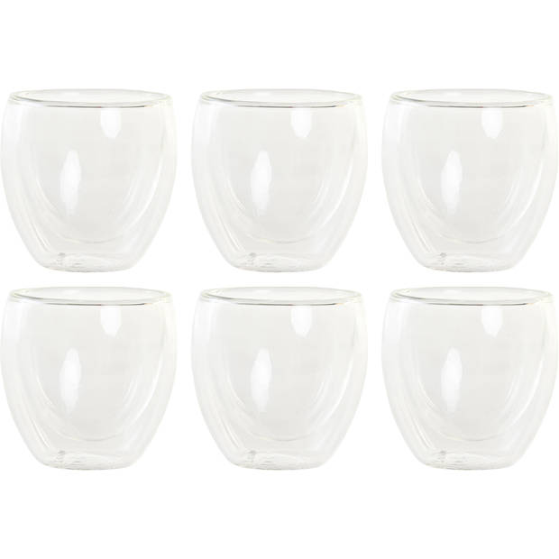 Items koffieglazen/theeglazen dubbelwandig - set 6x - espresso glazen - 100 ml - Koffie- en theeglazen