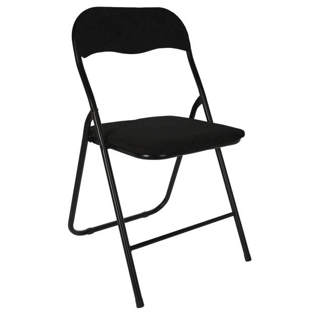 Home & Styling Klapstoel met ribcord zitting - 2x - zwart - 40 x 38 x 88 cm - metaal - Klapstoelen