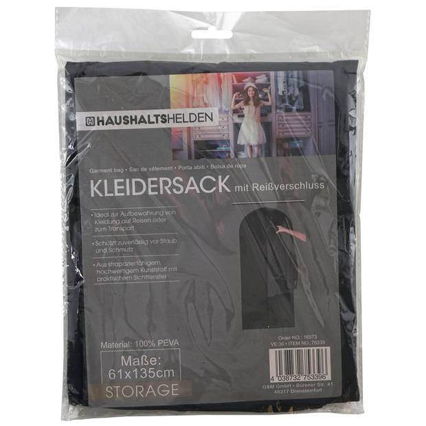 Kledinghoes beschermhoes met rits - 5x - zwart - polyester - 61 x 135 cm - Kledinghoezen