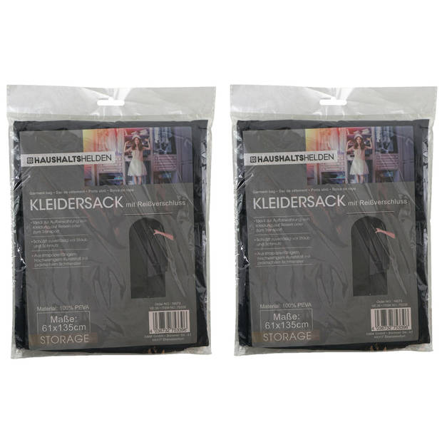Kledinghoes beschermhoes met rits - 2x - zwart - polyester - 61 x 135 cm - Kledinghoezen