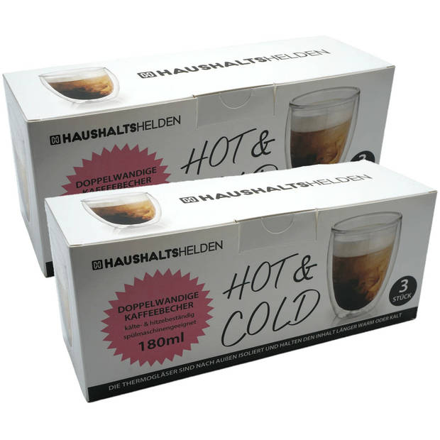 Koffieglazen/theeglazen - 6x - dubbelwandig - transparant glas - 180 ml - Koffie- en theeglazen