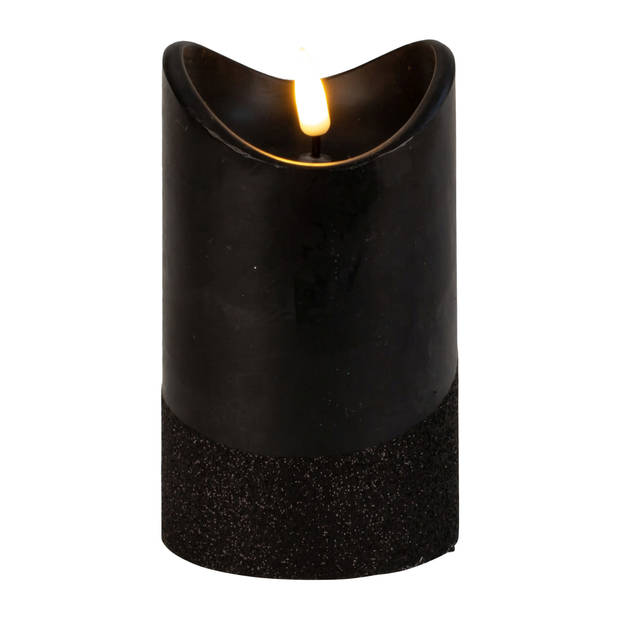 Led wax stompkaarsen - 2x - zwart - H12,5 x D7,5 cm - warm wit licht - LED kaarsen
