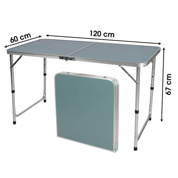 Sunnydays camping tafel - aluminium - opvouwbaar - blauw - L120 x B60 x H67 cm&nbsp;- Bijzettafels - Campingtafels