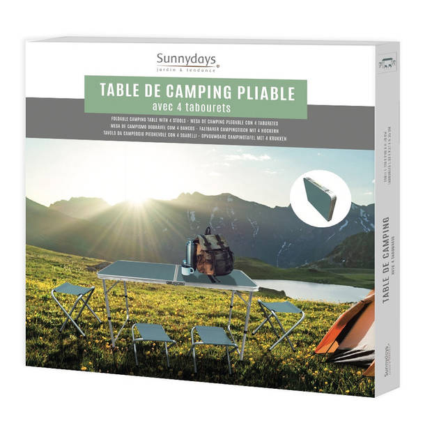 Sunnydays camping tafel/krukjes - opvouwbaar - blauw - L120 x B60 x H67 cm - Bijzettafels - Campingtafels