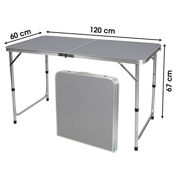 Sunnydays camping tafel - aluminium - opvouwbaar - grijs - L120 x B60 x H67 cm - Bijzettafels - Campingtafels