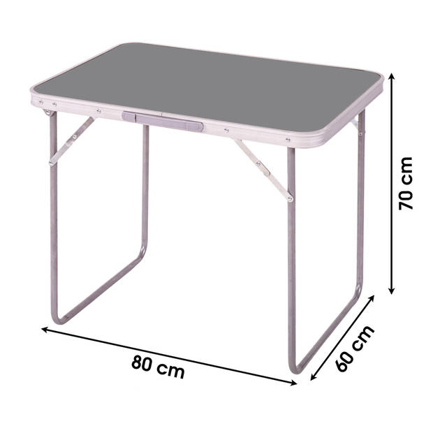 Sunnydays camping tafel - aluminium - opvouwbaar - grijs - L80 x B60 x H70 cm - Bijzettafels - Campingtafels